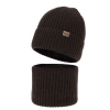 Czapka i komin dla chłopca, zimowy komplet, 100% wełniany merino, z podszyciem z wełny merino, brązowy Domin-1