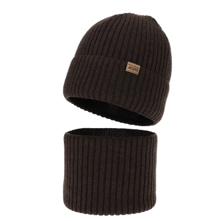 Czapka i komin dla chłopca, zimowy komplet, 100% wełniany merino, z podszyciem z wełny merino, brązowy Domin-1