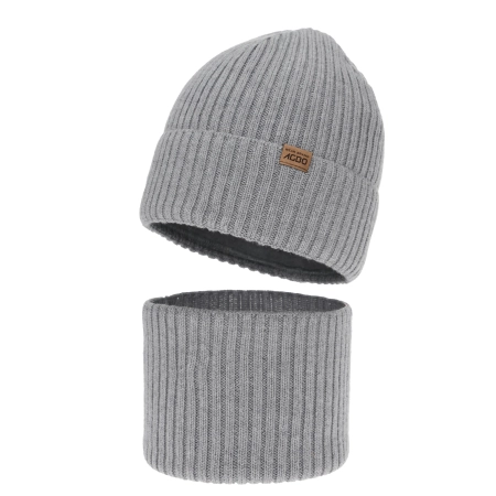 Czapka i komin dla chłopca, zimowy komplet, 100% wełniany merino, z podszyciem z wełny merino, jasnoszary Domin-2