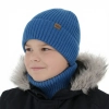 Czapka i komin dla chłopca, zimowy komplet, 100% wełniany merino, z podszyciem z wełny merino, niebieski Domin-1