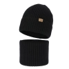 Czapka i komin dla chłopca, zimowy komplet, 100% wełniany merino, z podszyciem z wełny merino, czarny Domin-2