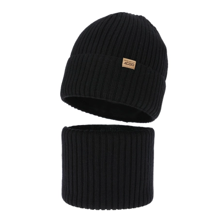 Czapka i komin dla chłopca, zimowy komplet, 100% wełniany merino, z podszyciem z wełny merino, czarny Domin-2