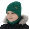 Czapka i komin dla chłopca, zimowy komplet, 100% wełniany merino, z podszyciem z wełny merino, szmaragdowy Domin-1