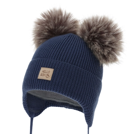 Czapka zimowa dla chłopca, granatowa, 100% wełniana merino, podszyta wełnianym polarem, Tambor-2