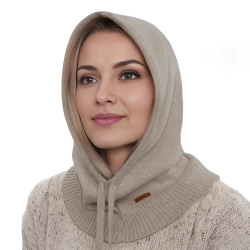 Kominiarka zimowa damska, beżowa,z wełną merino Elizabeth-1
