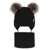 Czapka i komin dla dziewczynki zimowy komplet, czarny, wiązany, 100% wełniany merino, z dwoma pomponami Silvia-2