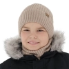 Czapka i komin dla chłopca, zimowy komplet, 100% wełniany merino, z podszyciem z wełny merino, beżowy Domin-1