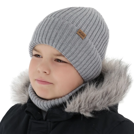 Czapka i komin dla chłopca, zimowy komplet, 100% wełniany merino, z podszyciem z wełny merino, beżowy Domin-5