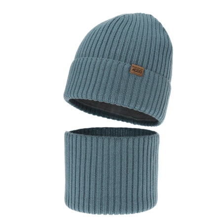 Czapka i komin dla chłopca, zimowy komplet, 100% wełniany merino, z podszyciem z wełny merino, niebieski Domin-2