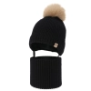 Czapka i komin dla dziewczynki zimowy komplet, czarny, 100% wełniany merino, podszyty wełnianym polarem, wiązany Danielle-2