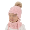 Czapka i komin dla dziewczynki zimowy komplet, różowy, 100% wełniany merino, podszyty wełnianym polarem, wiązany Daniell