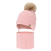 Czapka i komin dla dziewczynki zimowy komplet, różowy, 100% wełniany merino, podszyty wełnianym polarem, wiązany Danielle-2