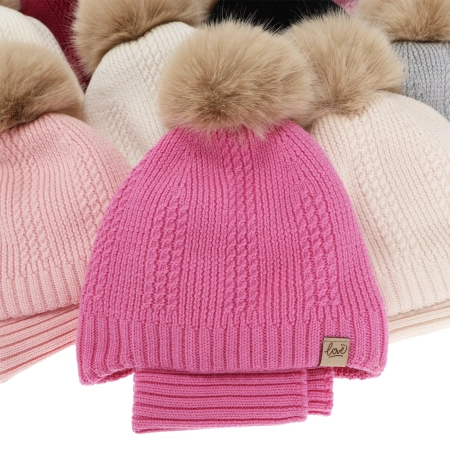 Czapka i komin dla dziewczynki zimowy komplet, jasnoróżowy, 100% wełniany merino, podszyty wełnianym polarem, wiązany Danielle-3