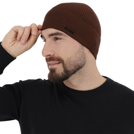 Czapka wiosenna, jesienna męska, brązowa, 100% wełniana merino Fleur-3