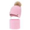 Czapka i komin dla dziewczynki zimowy komplet, różowy, 100% wełniany merino, podszyty wełnianym polarem, wiązany Daniell