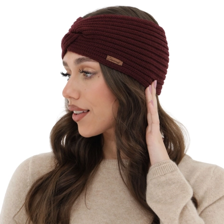 Opaska zimowa damska, burgundowa, 100% wełniana merino Veka-5