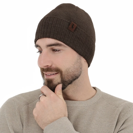Czapka zimowa męska, jasnobrązowa, z wełną merino Hogan-3