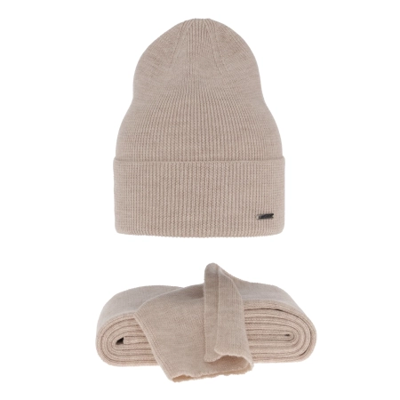 Czapka i szalik damski zimowy komplet, beżowy, 100% wełniany merino Melpomena-2