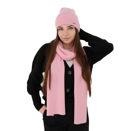Czapka i szalik damski zimowy komplet, beżowy, 100% wełniany merino Melpomena-7