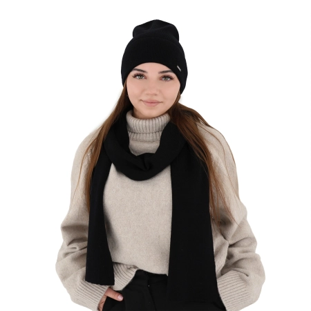 Czapka i szalik damski zimowy komplet, beżowy, 100% wełniany merino Melpomena-9