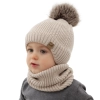 Czapka i komin dla chłopca, zimowy komplet, jasnobeżowy, 100% wełniany merino, podszyty wełnianym polarem, wiązany Danny-2
