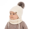 Czapka i komin dla chłopca, zimowy komplet, kremowy, 100% wełniany merino, podszyty wełnianym polarem, wiązany Danny-1