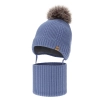 Czapka i komin dla chłopca, zimowy komplet, niebieski, 100% wełniany merino, podszyty wełnianym polarem, wiązany Danny-1