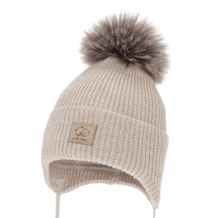 Czapka zimowa dla chłopca, wiązana, 100% wełniana merino, beżowa Jergen-3