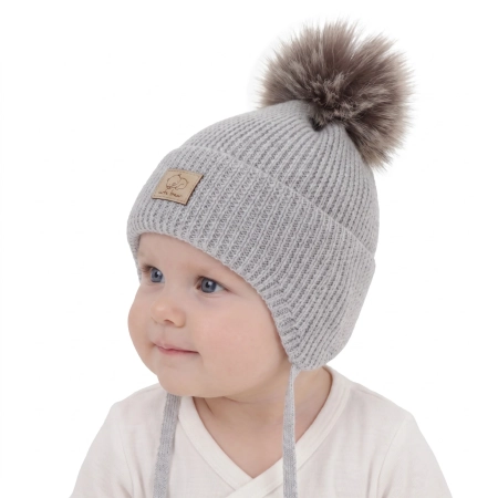Czapka zimowa dla chłopca, wiązana, 100% wełniana merino, szara Jergen-1