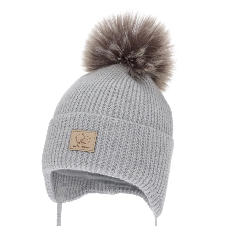 Czapka zimowa dla chłopca, wiązana, 100% wełniana merino, szara Jergen-2