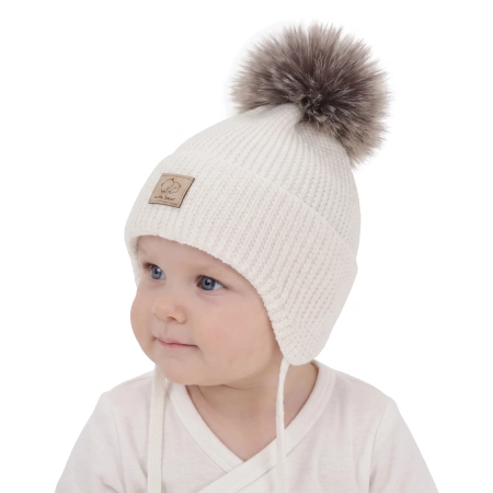 Czapka zimowa dla chłopca, wiązana, 100% wełniana merino, biała Jergen-1