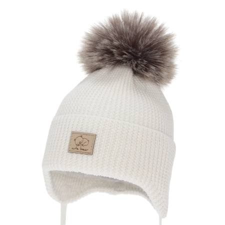 Czapka zimowa dla chłopca, wiązana, 100% wełniana merino, biała Jergen-2