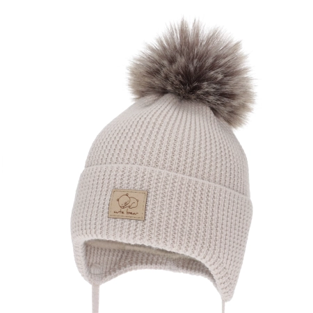Czapka zimowa dla chłopca, wiązana, 100% wełniana merino, jasnobeżowa Jergen-1