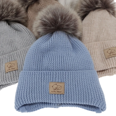 Czapka zimowa dla chłopca, wiązana, 100% wełniana merino, jasnobeżowa Jergen-2