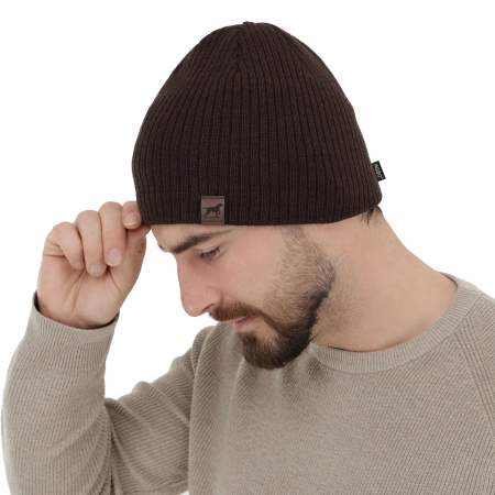 Czapka zimowa męska, brązowa, z wełną merino, Bird-3