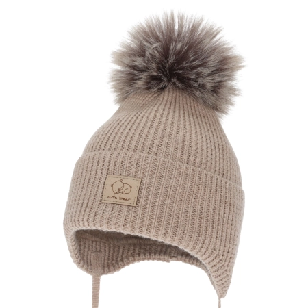 Czapka zimowa dla chłopca, wiązana, 100% wełniana merino, beżowa Jergen-1