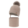 Czapka i komin dla chłopca, zimowy komplet, beżowy, 100% wełniany merino, podszyty wełnianym polarem, wiązany Danny-1