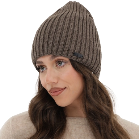 Czapka zimowa damska, brązowa, z wełną merino Soletta-3