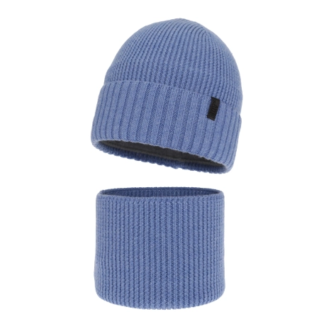 Czapka i komin dla chłopca, zimowy komplet, 100% wełniany merino, z podszyciem z wełny merino, niebieski Harbin-2