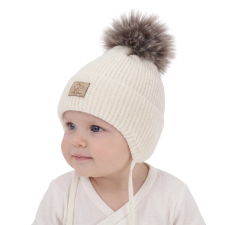 Czapka zimowa dla chłopca, wiązana, 100% wełniana merino, kremowa Jergen-1