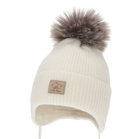 Czapka zimowa dla chłopca, wiązana, 100% wełniana merino, kremowa Jergen-2