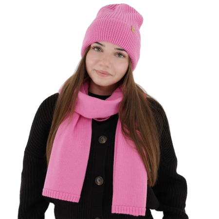Szalik zimowy damski, różowy, 100% wełniany merino Elonia-2