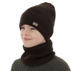 Czapka i komin dla chłopca jesienny, wiosenny komplet, brązowy, 100% wełniany merino Intro-3