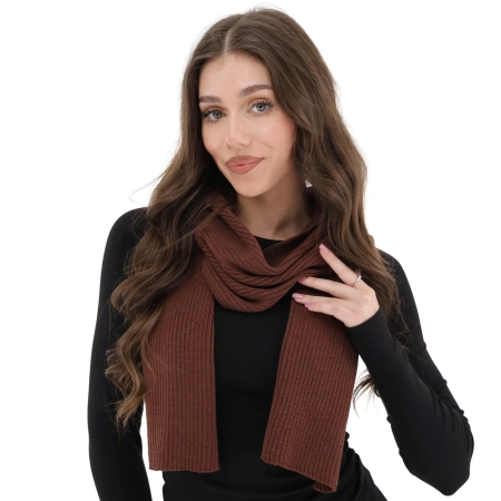 Szalik zimowy damski, brązowy, 100% wełniany merino, Jessica-1