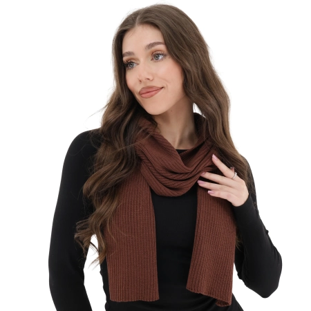Szalik zimowy damski, brązowy, 100% wełniany merino, Jessica-3