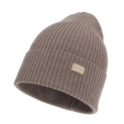 Czapka damska zimowa, wiosenna, ciemnobeżowa, 100% wełniana merino, Sophie-1
