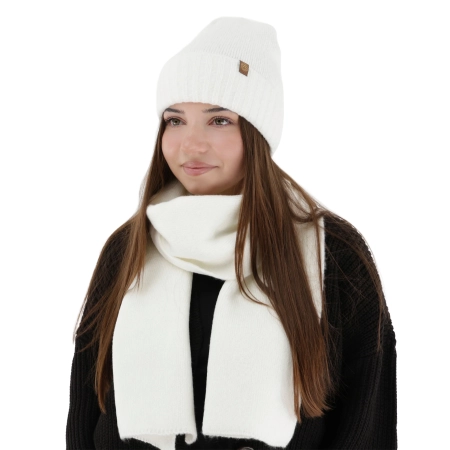 Czapka i szalik damski, zimowy komplet, biały, Shasta-1