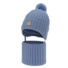 Czapka i komin dla chłopca zimowy komplet, niebieski, 100% wełniany merino,  podszyty bawełną, wiązany Masil-1