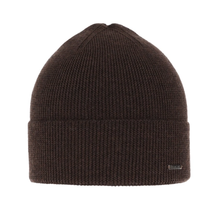 Czapka wiosenno-zimowa męska, brązowa, 100% wełniana merino Memfis-2