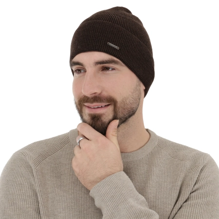 Czapka wiosenno-zimowa męska, brązowa, 100% wełniana merino Memfis-3